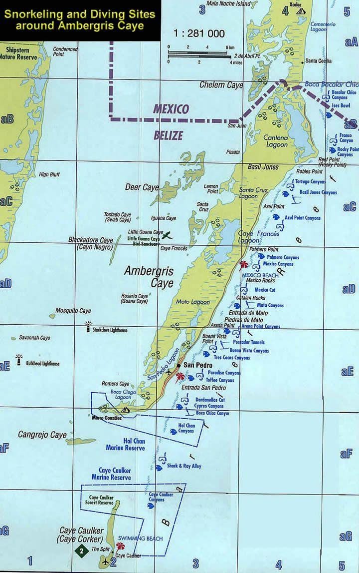 Kort af Belize grunnköfun