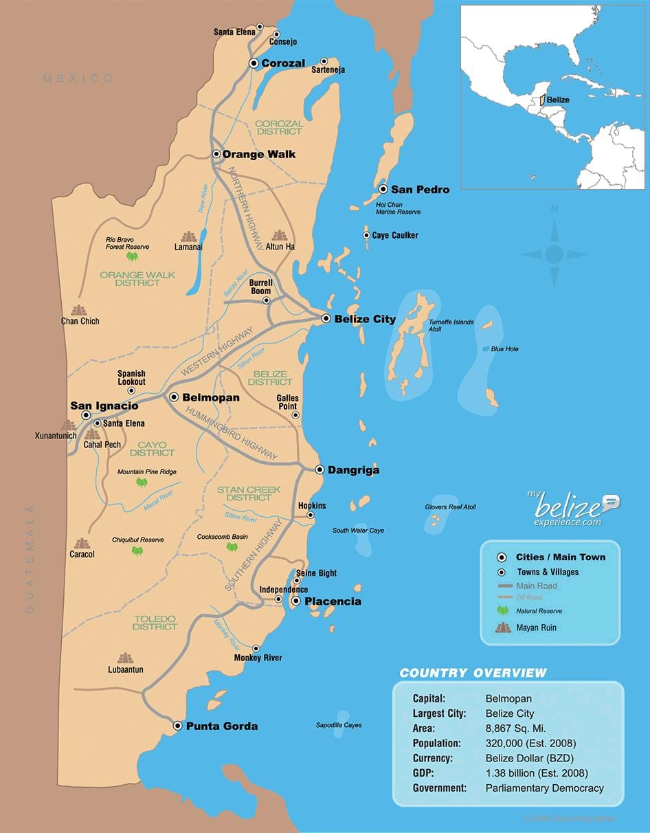 Kort af Belize grípa