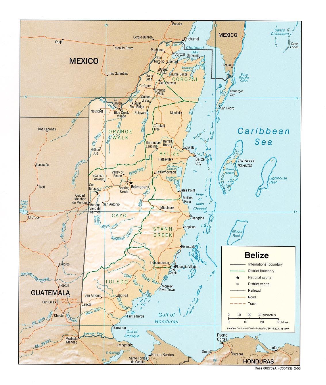 kort sýna Belize