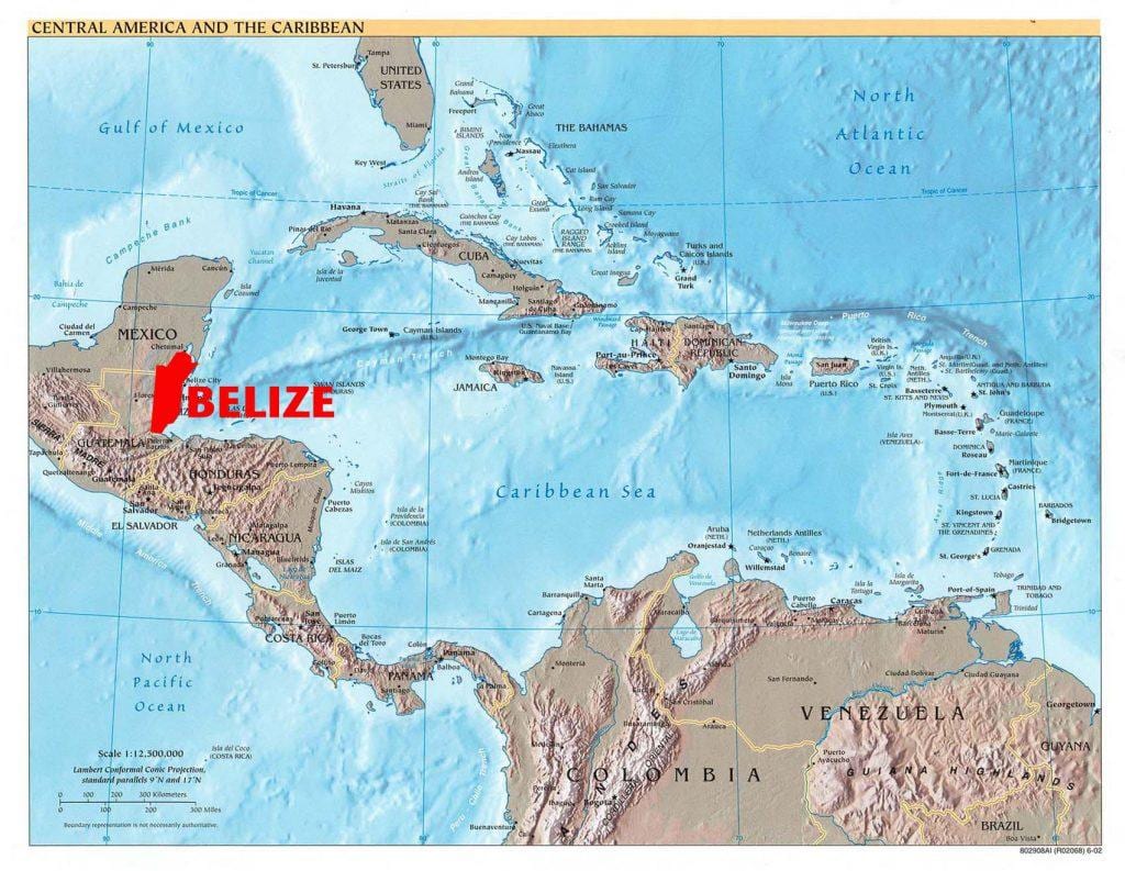Kort af Belize mið-ameríku