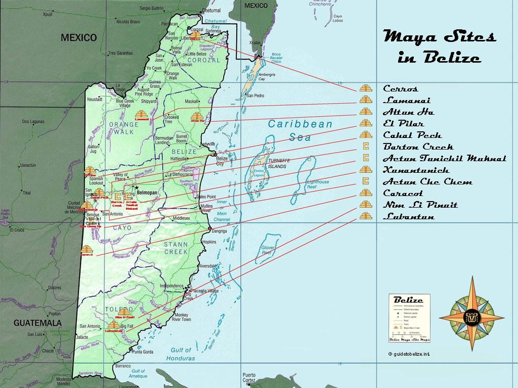Kort af Belize píramídana