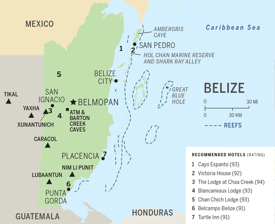 Kort af Belize ströndum