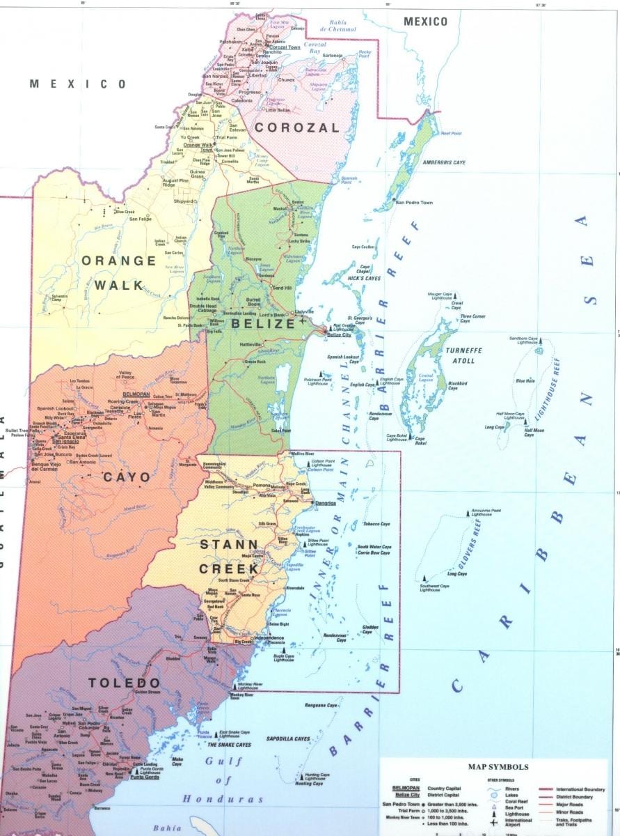 Kort af Belize umdæmi