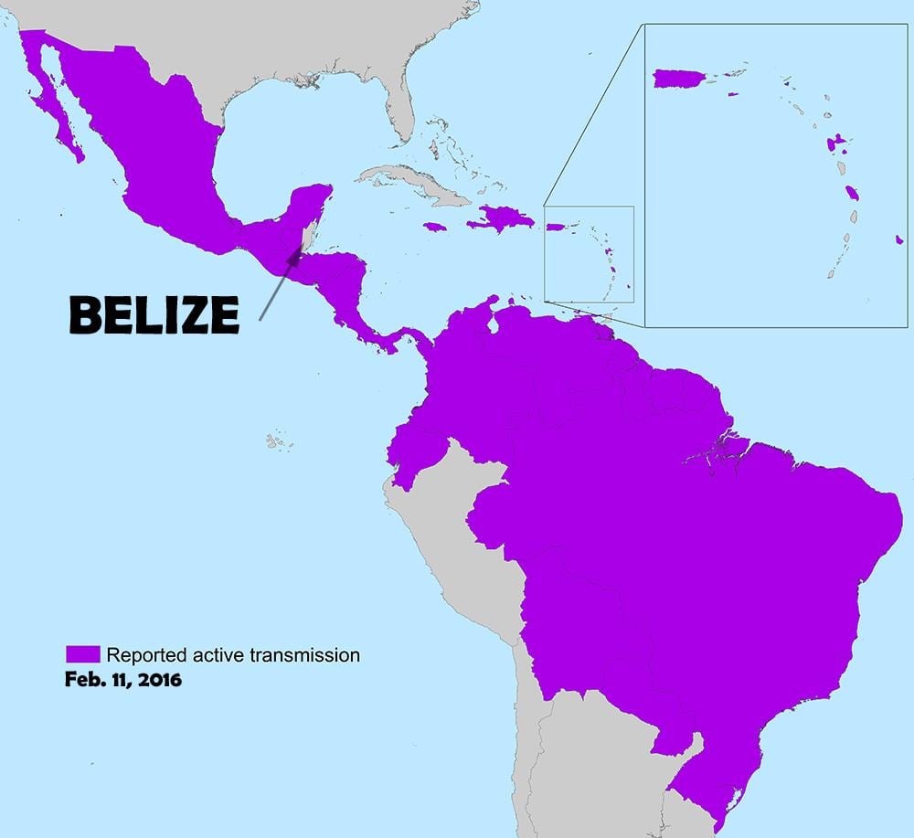 Kort af Belize zika