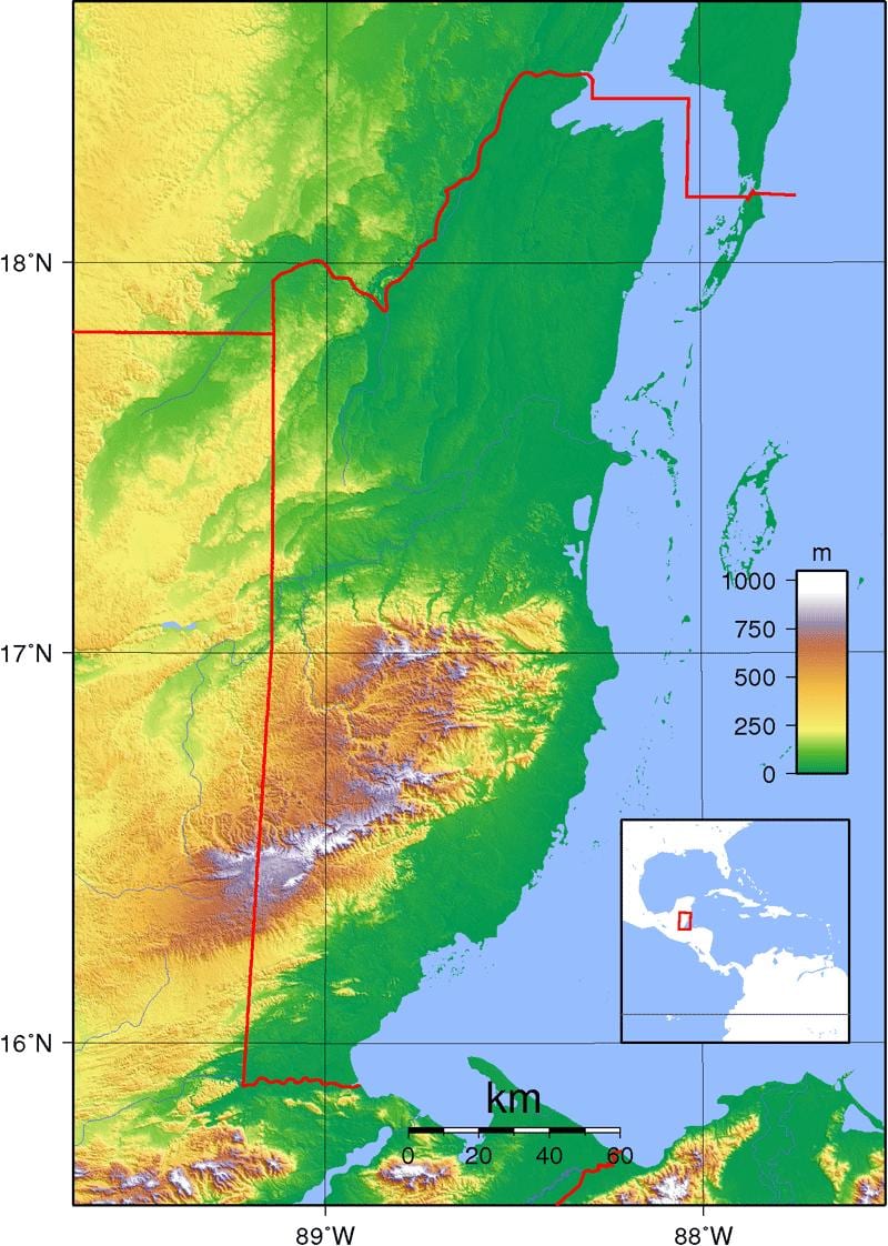 Kort af líkamlega Belize