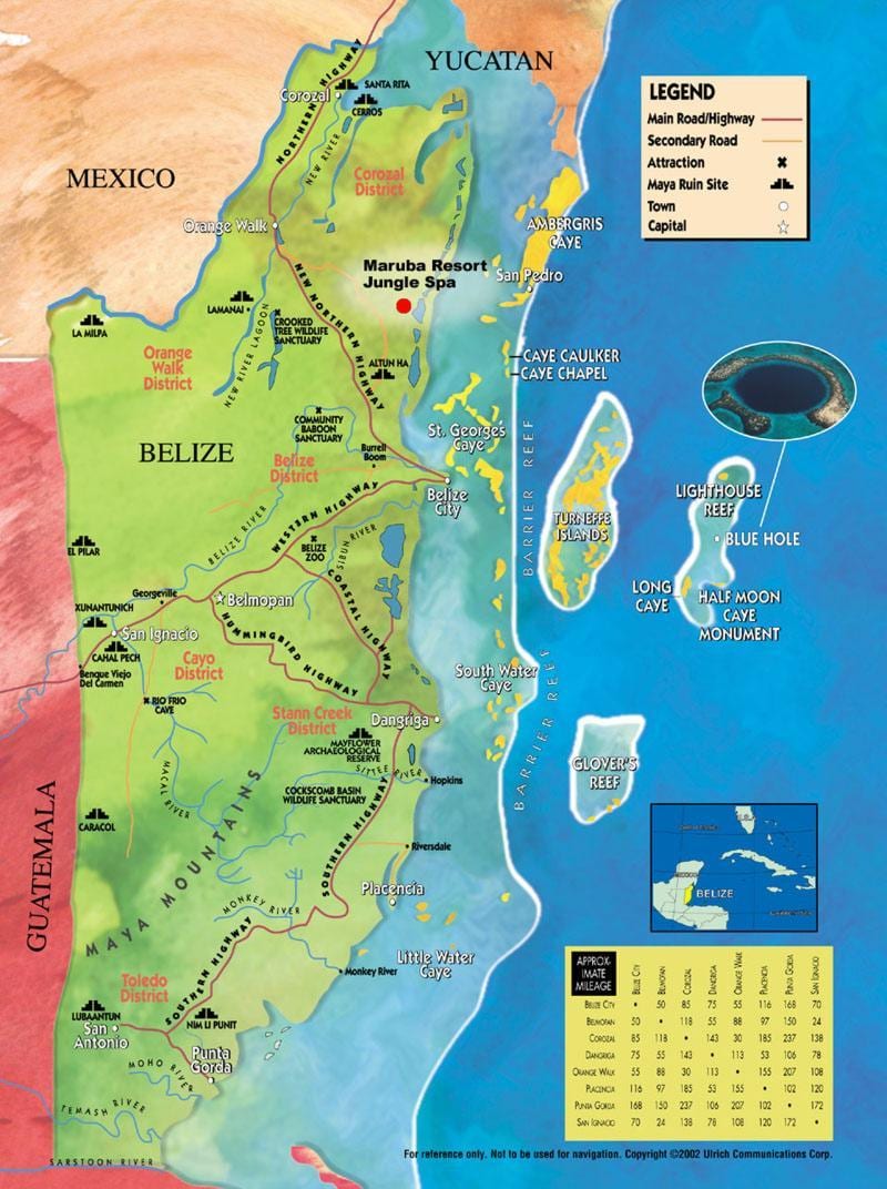 Kort af tóbak caye Belize