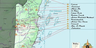 Kort af Belize píramídana