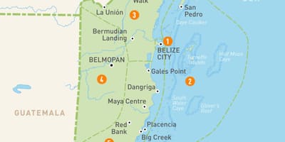 Kort af Belize og nærliggjandi löndum