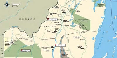 Kort af sibun river Belize